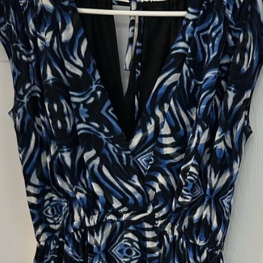 Taylor Blue and White Abstract Midi Dress